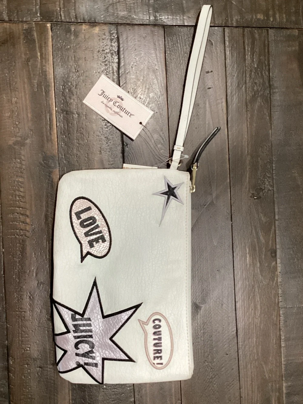 Juicy Couture White Patch Embellished Wristlet